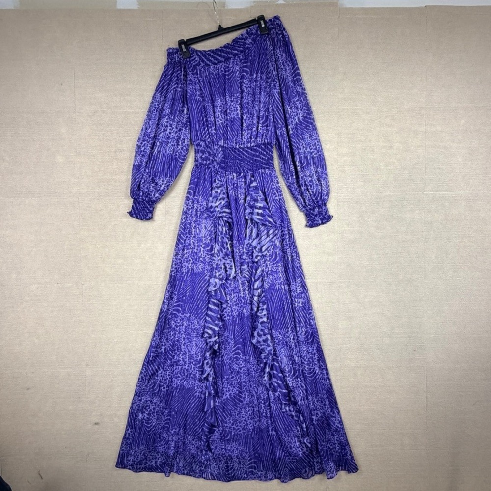 Ramy Brook Haley Maxi Dress Purple Animal Print One Shoulder XXS
